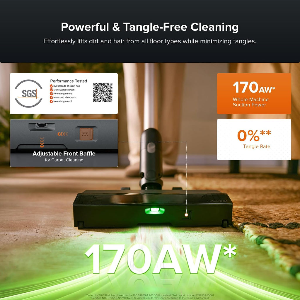 roborock H60 Hub Pro Cordless Stick Vacuum Cleaner with Auto-Empty Dock, 170AW Suction for Carpets and Pet Hair, Vacuum Cleaners with 80-Min Runtime, Anti-Tangle Brush, 140° Green LED Dust Detection