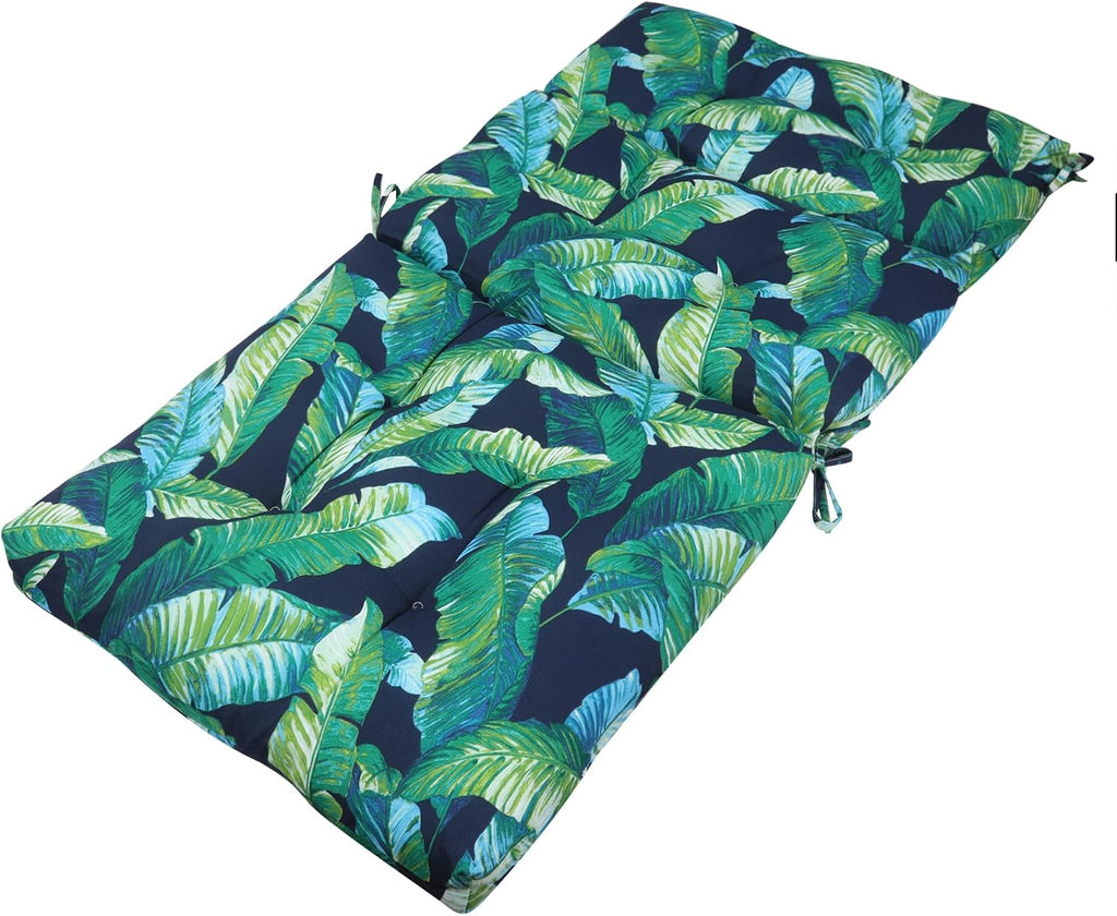 Magpie Fabrics Patio Tufted High Back Chair Cushion 2 Count, Waterproof Fade Resistant Indoor Outdoor Deep Seating Rocking Chair Swing Seat/Back Cushions - Green Lagoon Leaves