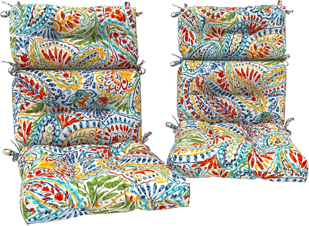 DYTXIII Outdoor High Back Chair Cushions Set of 2, Water Repellent Tufted Rocking Seat Cushions Replacement 44 x 22 Inch, Seat & Back Chair Pads for Patio, Balcony and Indoor Use -Paisley Multi