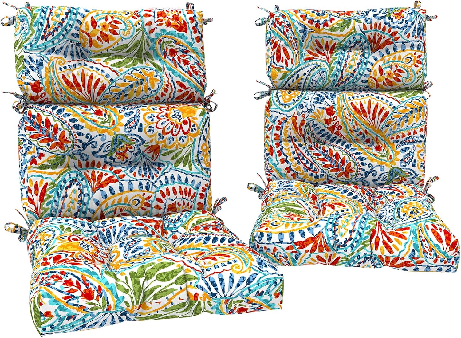 DYTXIII Outdoor High Back Chair Cushions Set of 2, Water Repellent Tufted Rocking Seat Cushions Replacement 44 x 22 Inch, Seat & Back Chair Pads for Patio, Balcony and Indoor Use -Paisley Multi