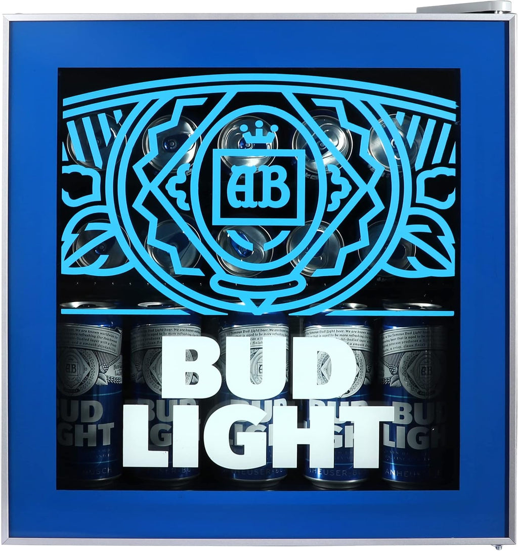 Curtis MIS176BULT Bud Light Mini Beverage Cooler - 70 Can or 17 Bottles Beer Fridge with Glass Door for Soda + Adjustable Thermostat, Perfect for Home, Office, or Dorm, 1.8 cu ft