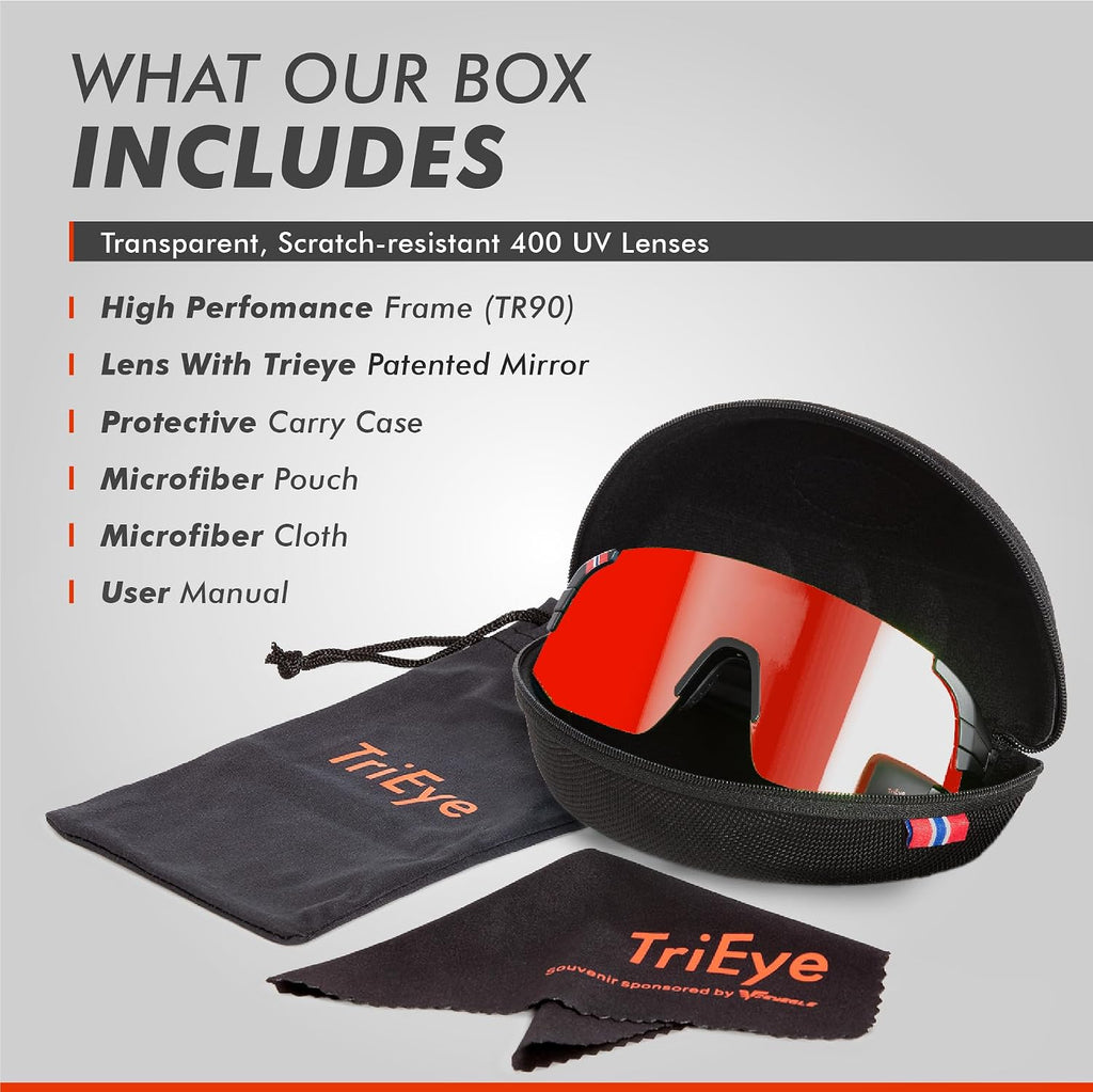 TriEye Cycling Glasses with Rear-view Mirror - Sports Sunglasses for Men & Women - UV-400 Protection