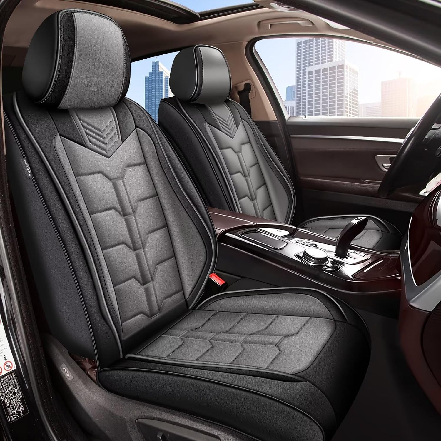 IKABEVEM Seat Covers Fit for Chevrolet Chevy Colorado 2015-2024 2025 2026 2PCS Front Car Seat Covers Faux Leather Seat Cushion Waterproof Auto Protectors(Black & Grey)-2 Front Seat Covers