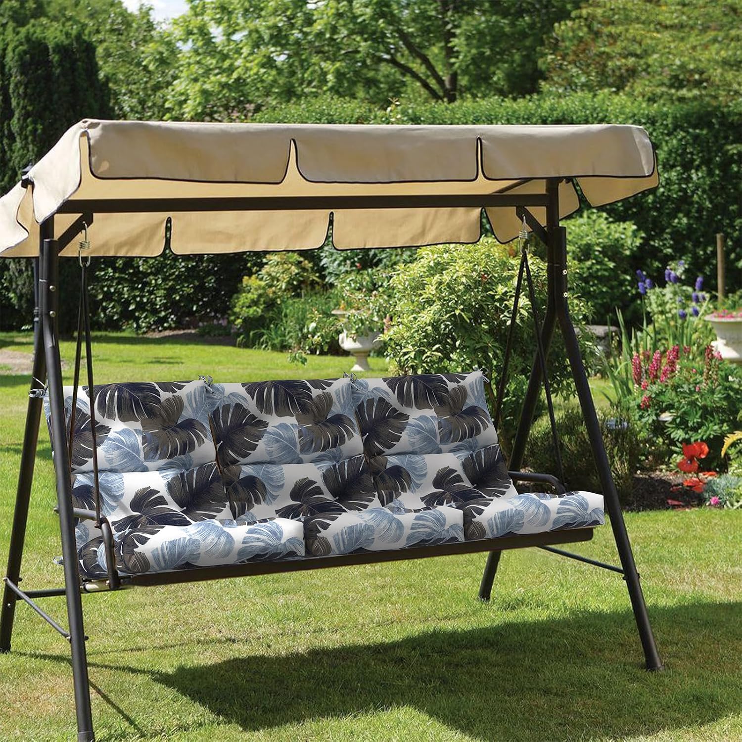 Outdoor High Back Patio Chair Cushions, Tufted Rocking Chair Cushions, Adirondack Cushions for Garden Porch Home Office Chair Use, 44' x 22' x 4', 2 Pack, Monstera Blue