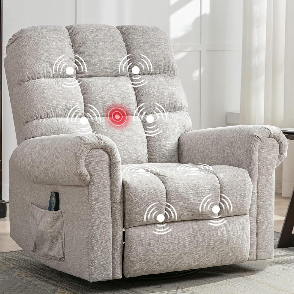 ANJ 360°Swivel Rocker Recliner Chair with Massage and Heat, Manual Overstuffed Oversized Swivel Recliners for Big Man, Large Glider Rocking Reclining Chairs for Nursery, Living Room, Beige