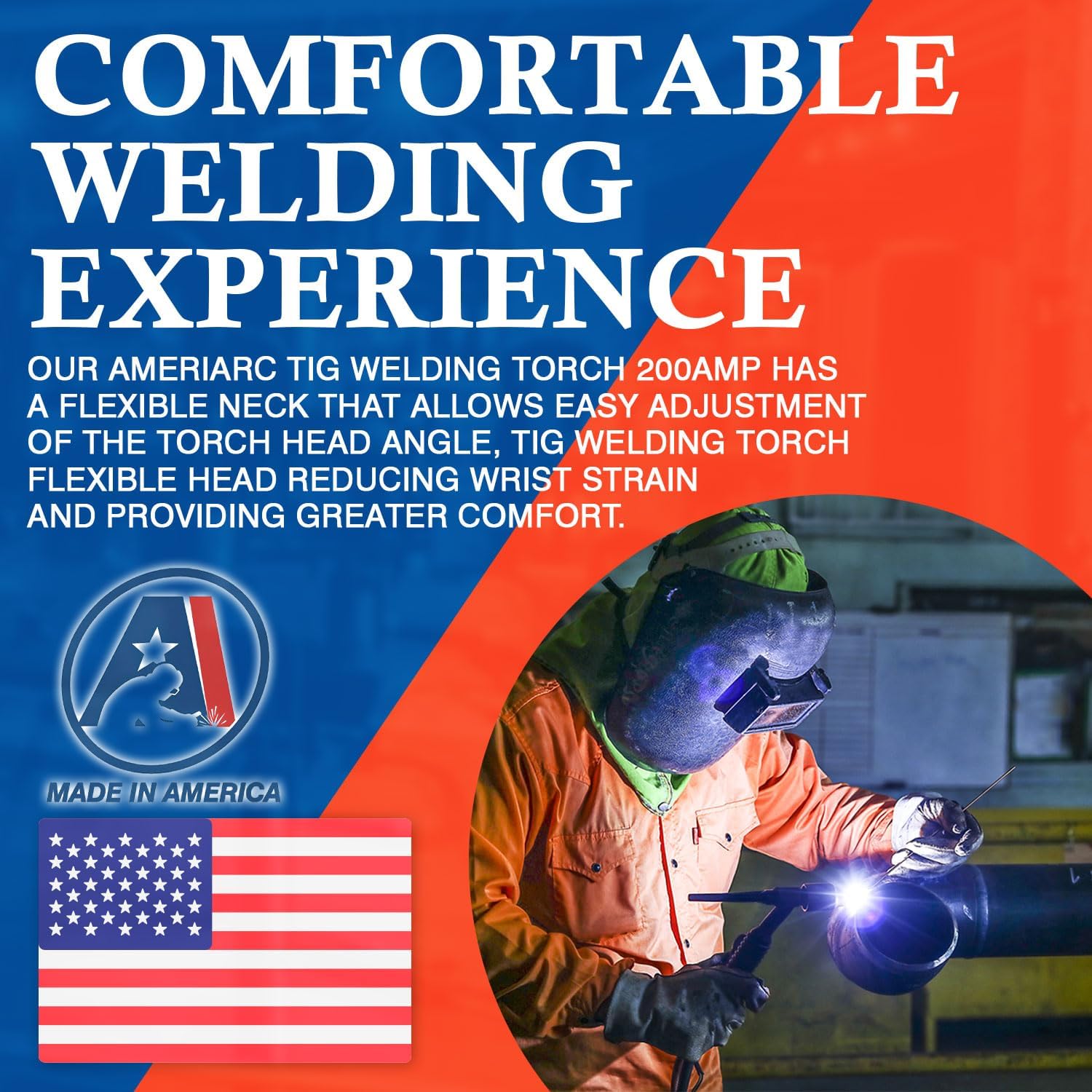 200Amp Air-cooled WP-26FV Tig Welding Torch Flex Head - Complete Package with 15-ft Power Cable Hose, Gas Lens, Ceramic Cup, Power Cable Connector and Torch Accessories
