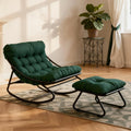 Outdoor Rocking Chair, Oversized Patio Papasan Rocking Chair with Cushion, Modern Comfy Lounge Rocker Chairs for Indoor Balcony Porch (Green)
