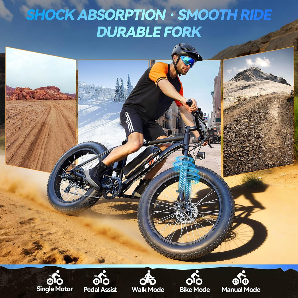 ZNH 750W|1000w Electric Bike for Adults, 48V 13Ah Removable Battery, 24' x 4.0' Fat Tire E-Bike, Up to 80 Miles, 7-Speed, Hydraulic Suspension, LCD Display, UL 2849 Certified