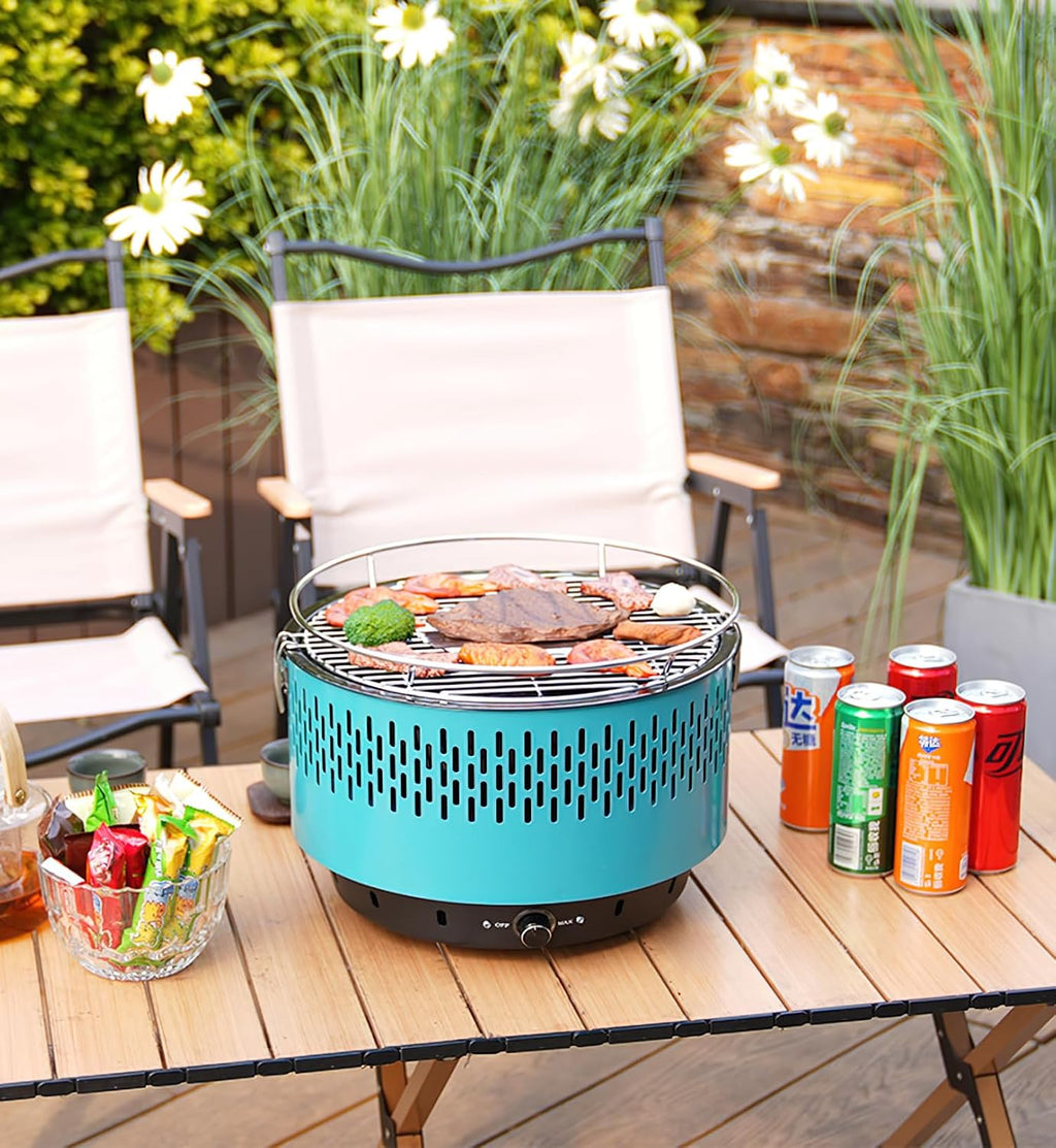 Smokeless Grill, Portable Indoor Outdoor BBQ Grill, 13.58x14.17x9.84 Inches, Temperature Control, 1500W