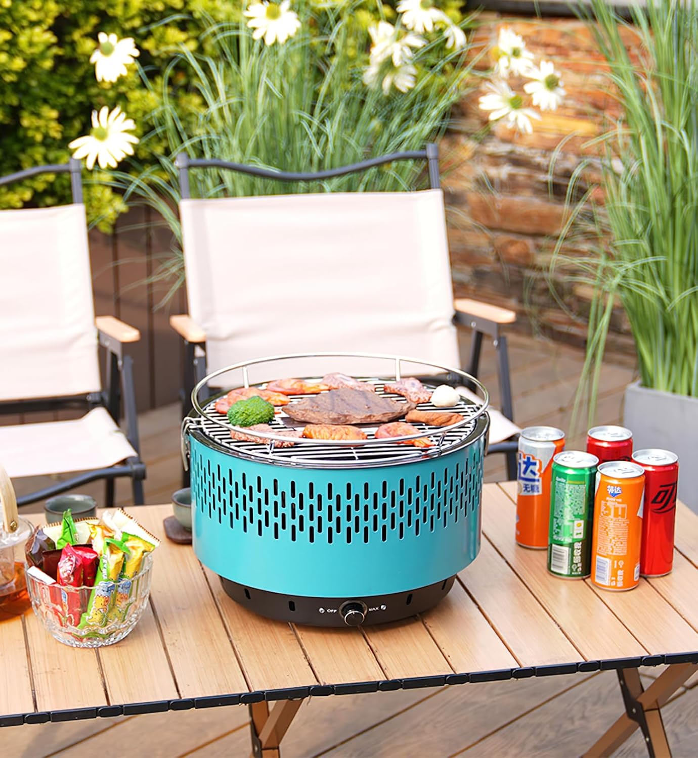 Smokeless Grill, Portable Indoor Outdoor BBQ Grill, 13.58x14.17x9.84 Inches, Temperature Control, 1500W