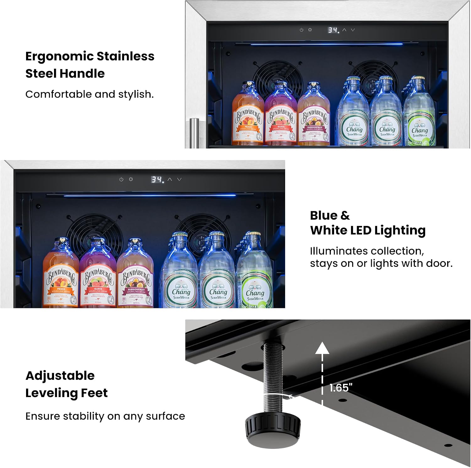 Yeego 24 Inch Beverage Refrigerator, 238 Can Built-In Beverage Cooler with Glass Door & Door Lock, Freestanding Drink Fridge with Digital Temperature Control for Soda, Beer & Wine, Kitchen or Home Bar
