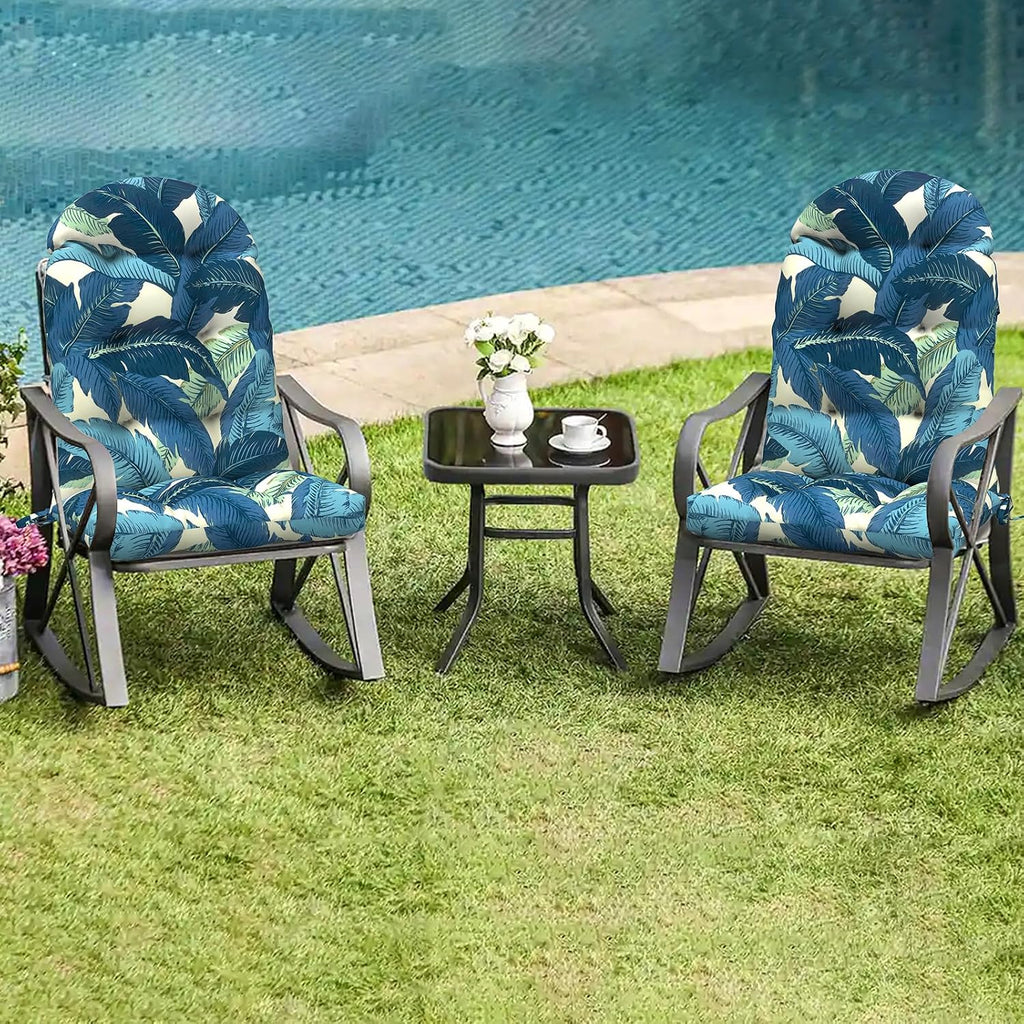 LVTXIII Outdoor Adirondack Chair Cushions, 44x19x4 Inch Non-Slip High Back Rocking Chair Cushion, Tufted Seat Cushion for Patio Furniture, Set of 2, Swaying Palms Blue