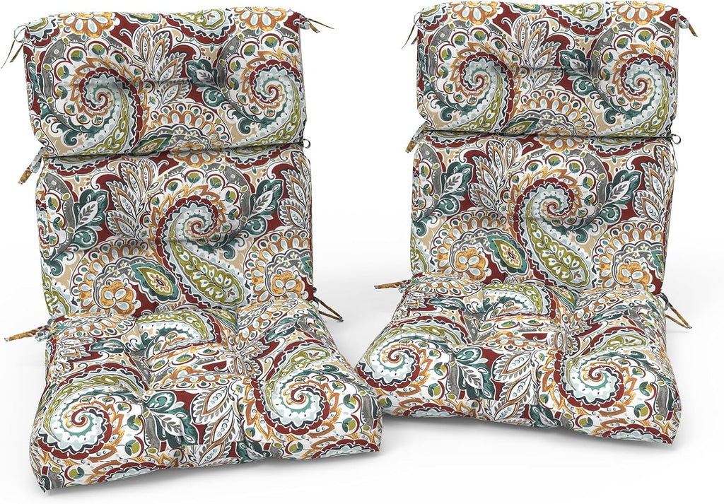 Outdoor High Back Patio Chair Cushions, Fade Resistant & Waterproof Tufted Seat and Back Cushions for Patio Furniture, Patio Chair Cushions 44x22 Inch, Set of 2, Paisley Chilli