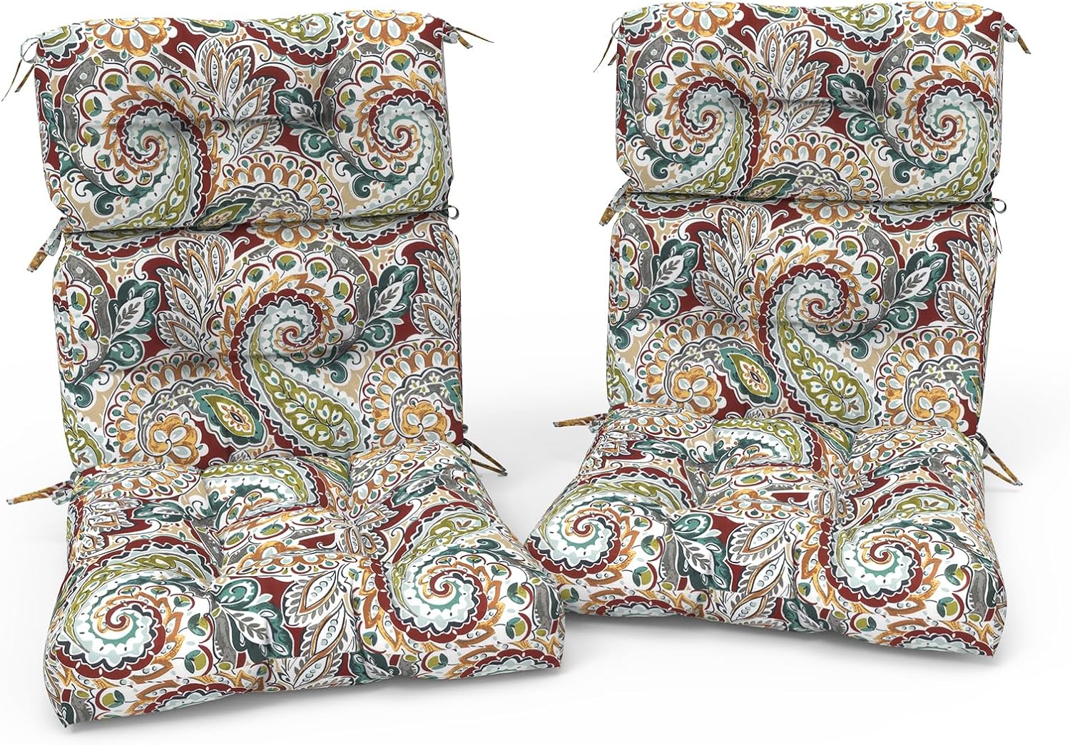 Outdoor High Back Patio Chair Cushions, Fade Resistant & Waterproof Tufted Seat and Back Cushions for Patio Furniture, Patio Chair Cushions 44x22 Inch, Set of 2, Paisley Chilli