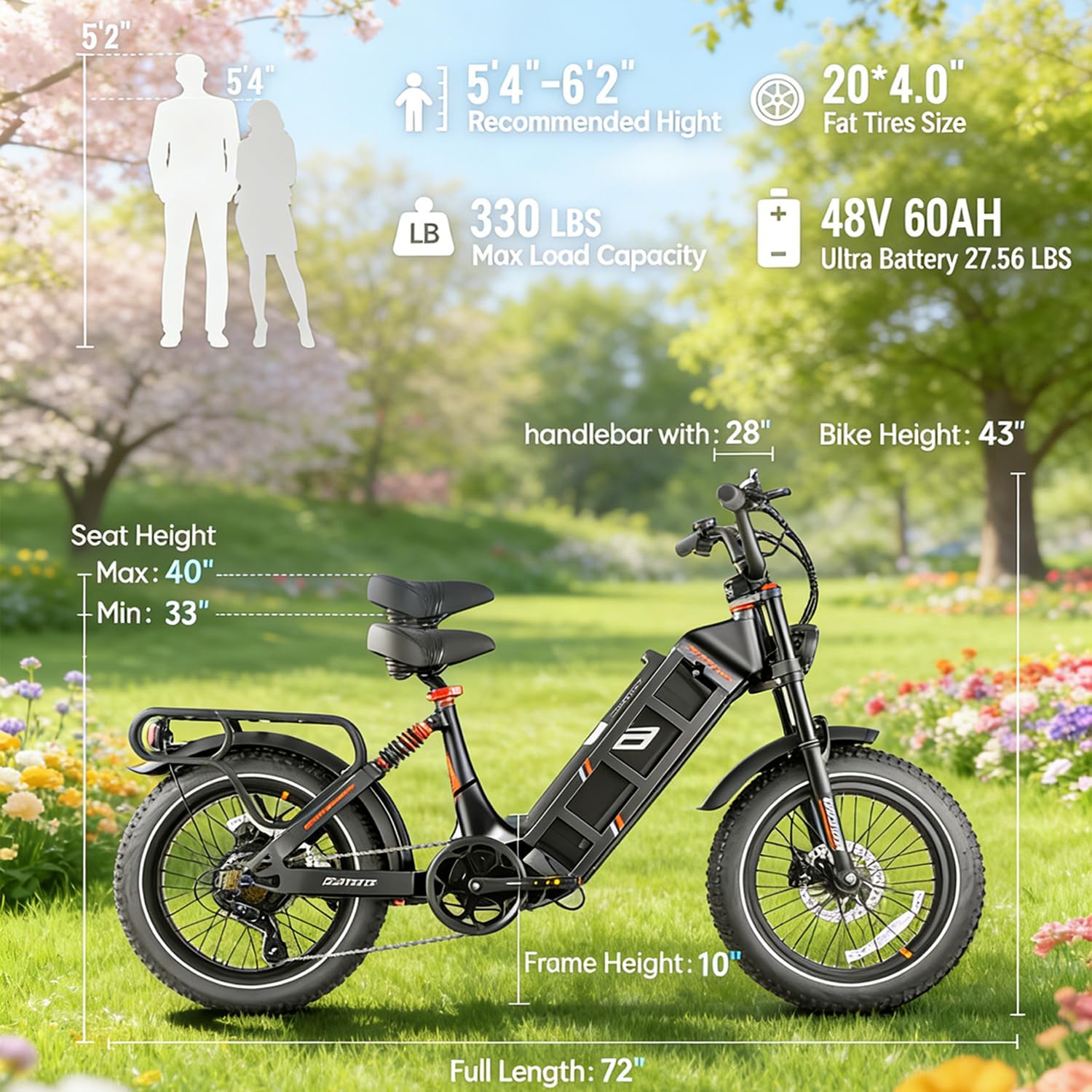 eAhora 2026 Latest Juliet Pro 2 5400W Dual Motor Electric Bike for Adults 43MPH 60V 70Ah 220+Miles Long Range Electric Bicycle 20' Fat Tire Full Suspension Mountain E-Bike All Terrain APP Control