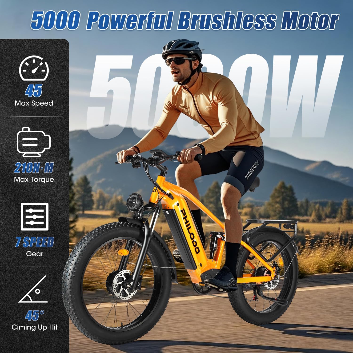 Electric-Bike for Adults, Dual-Motor-Ebike Hunting-Ebike 5000W, 60V 32AH Long Range Dirtbike, Fat-Tire-Electric-Bicycle, Full Suspension for Off-Road Snow Sand