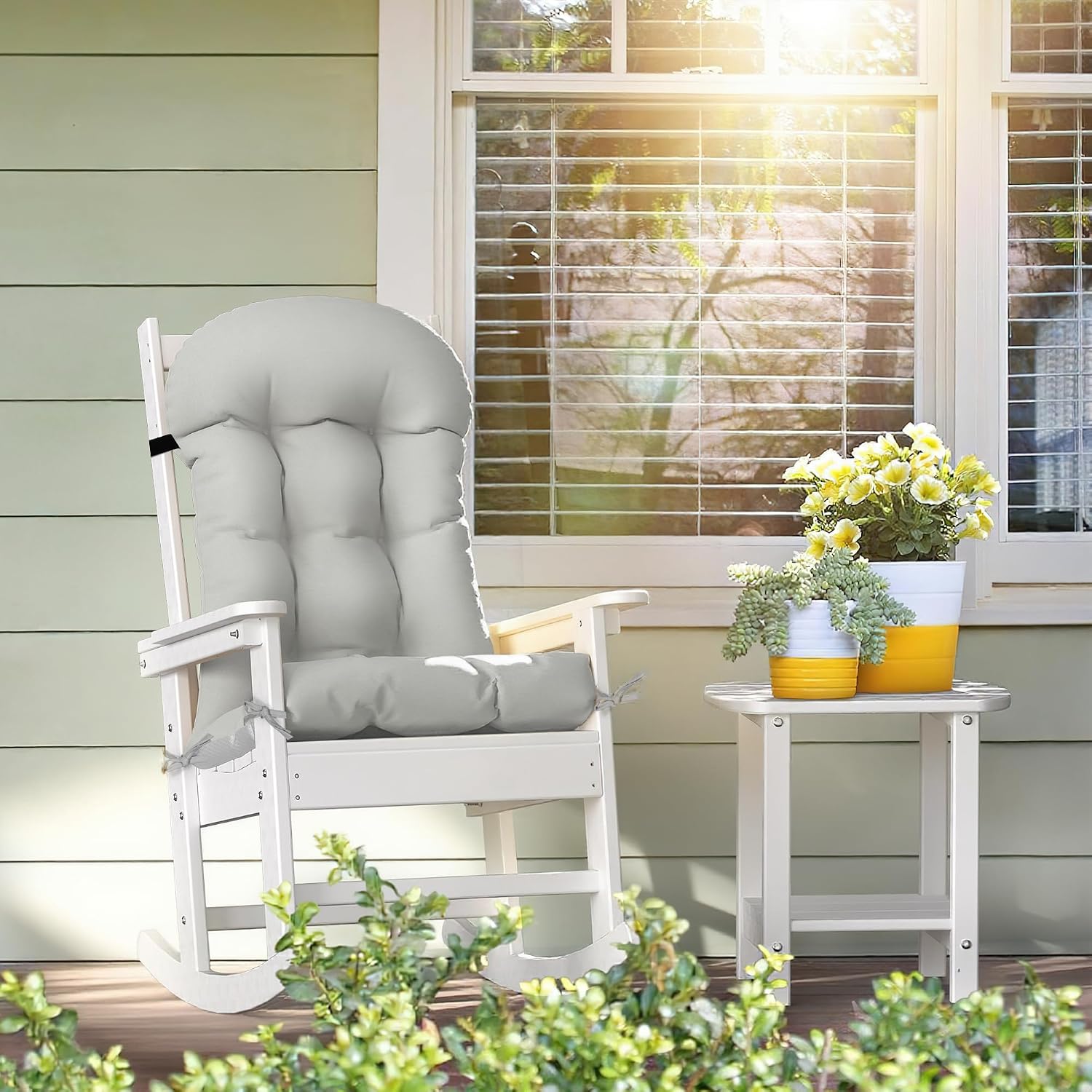 Adirondack Chair Cushions Set of 4, Thick High Back Rocking Chair Cushion 47x19.6x4 Inch, Folding Patio Pads with Ties, Waterproof & Fade-Resistant Seat Pads Indoor/Outdoor (Grey)