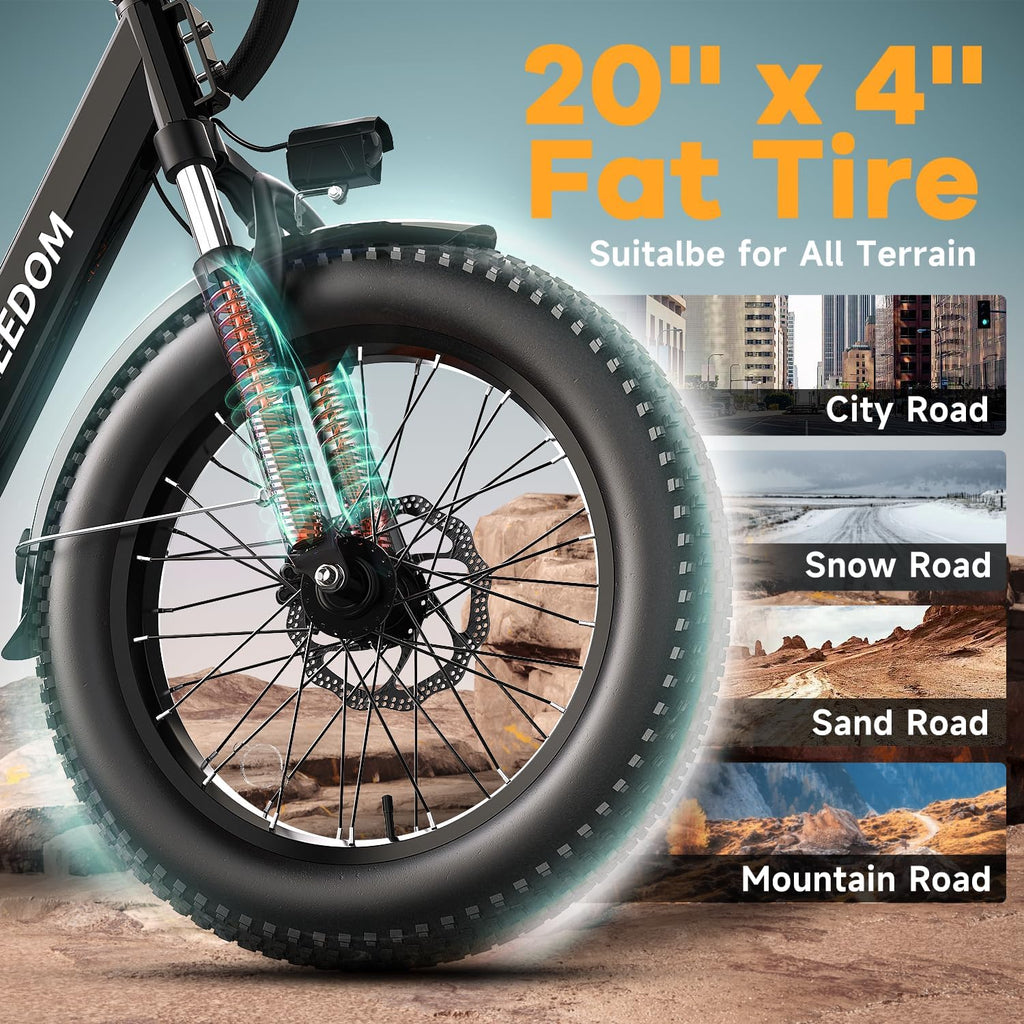 EUY 1500W Peak Electric Bike for Adults, 48V 20Ah Removable Battery Max Range 80Miles & 30MPH Electric Bicycle, 20''×4.0' Fat Tire Ebike,Fast Cargo Ebikes,Commute Mountain E-Bike UL Certified