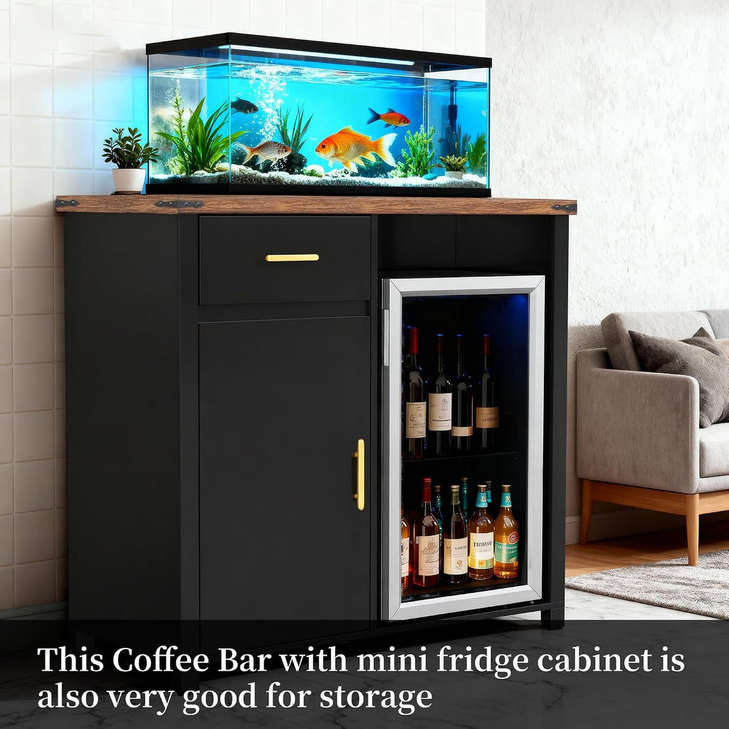 Mini Fridge Cabinet with Storage Space, Coffee Bar Cabinet with Mini Fridge Space, Buffet Sideboard Table for Living Room, Kitchen, Bar, Office (39.5W x 38.5H x 20.9D)