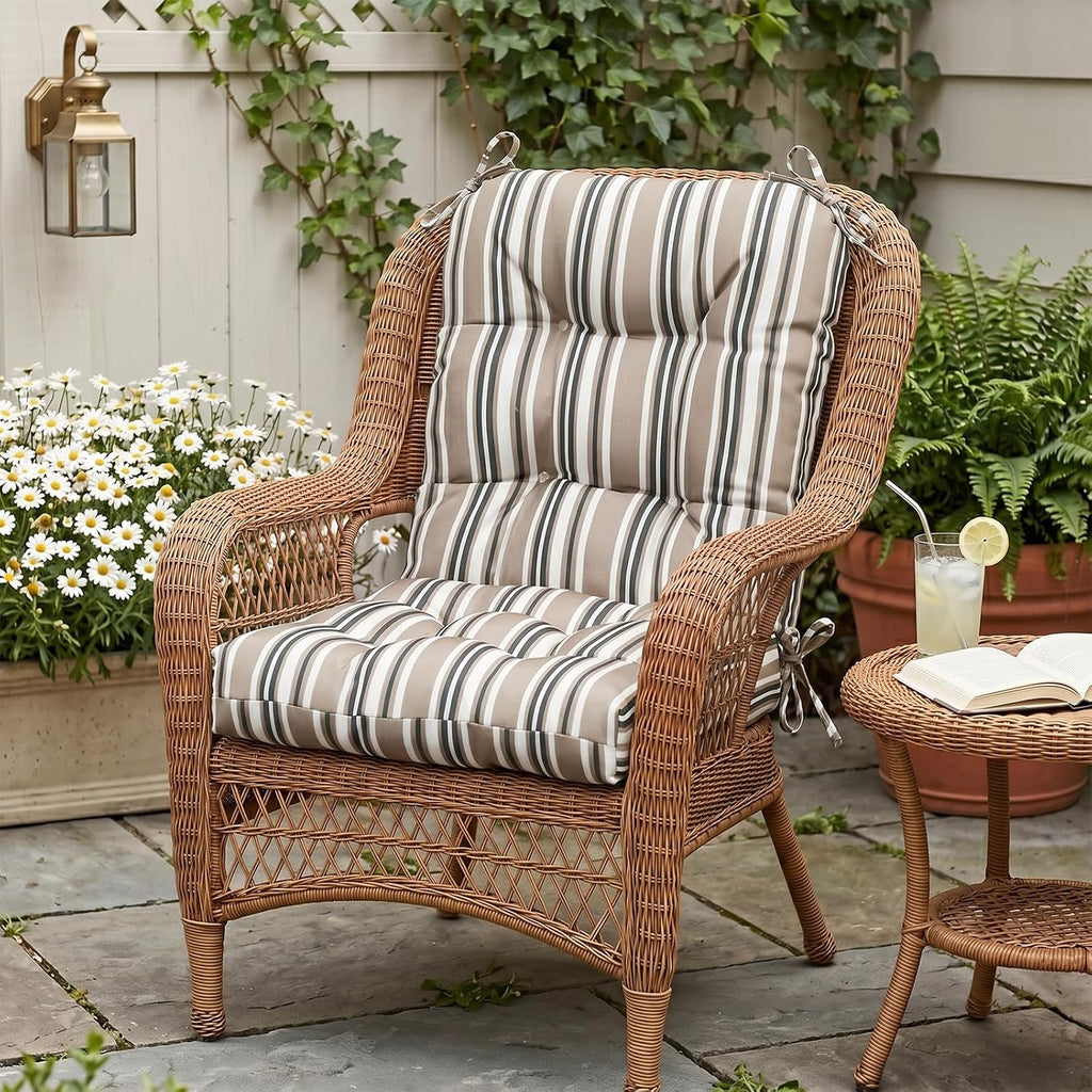 EAGLE PEAK Tufted Outdoor/Indoor Seat/Back Chair Cushions, Set of 4, 42'' x 21'', Beige Stripe