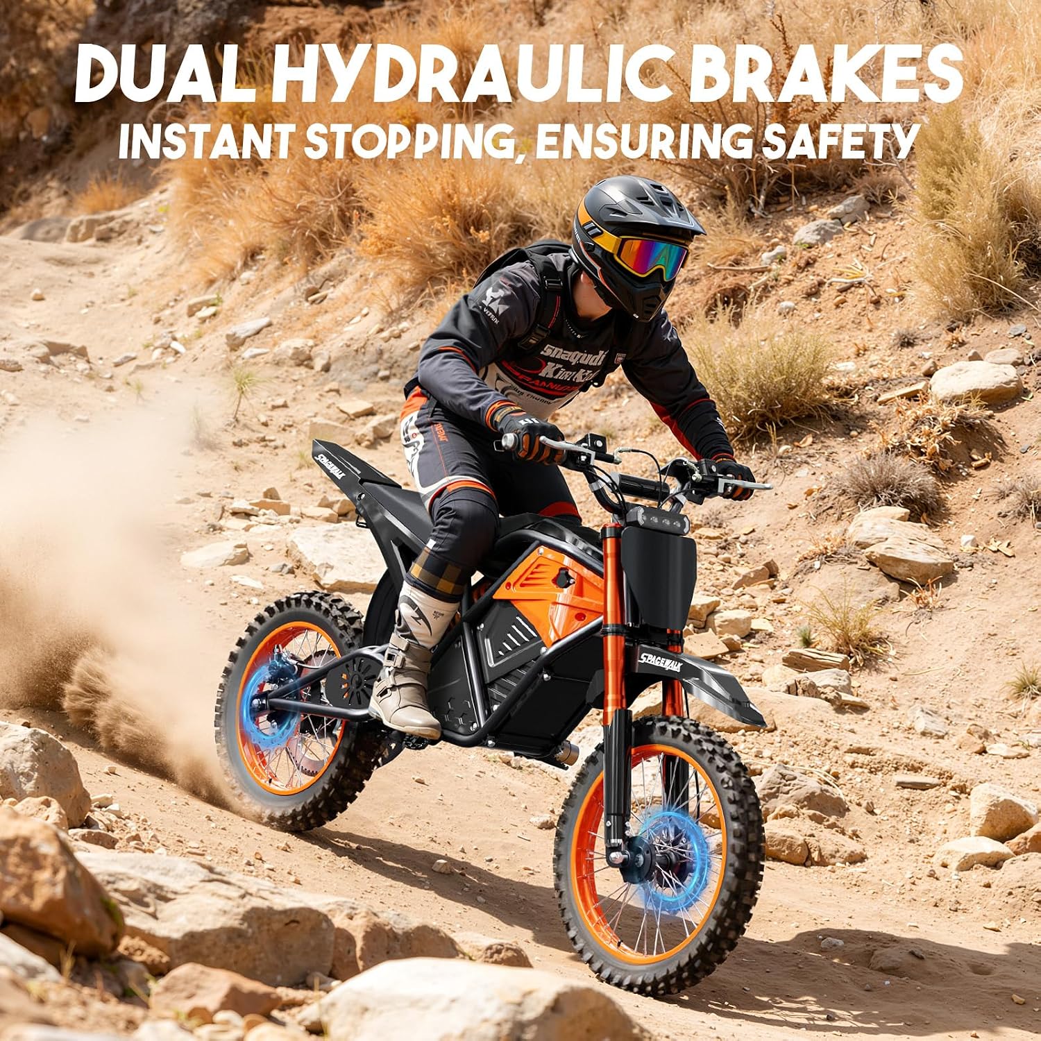 EILLEO Electric Dirt Bike for Adults/Teens, 48V 3000W Electric Motorcycle with 14'/12' Fat Tire, 37.5MPH 60 Miles Range, Mountain Off-Road Ebike with Hydraulic Brakes Age 13+
