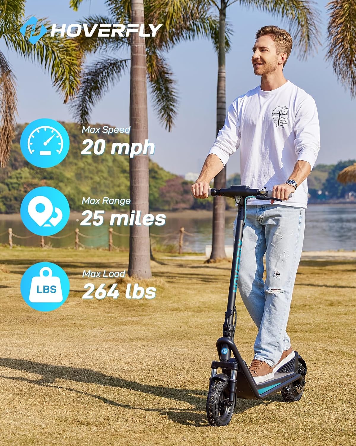 HOVERFLY X1/X3/X5 Electric Scooter for Adults, Anti Flat 8.5'/10'' Solid Tire, Max 10/18/25 Miles Range and 15.5/20Mph Speed Power by 250W/500W Motor, Foldable Commuting E Scooter with EABS&Disc Brake