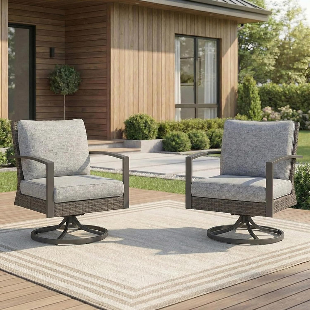 Green4ever Patio Swivel Dining Chairs Set of 2 with 360-Degree Rotating, Metal Outdoor Rocking Chair, All Weather Rattan Patio Chairs for Balcony, Porch, Bistro, Gray