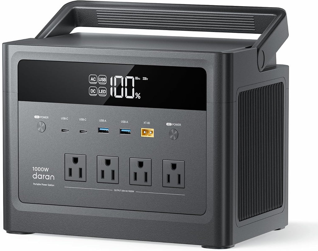 2026 Portable Power Station 1000W (Surge 2000W), 576Wh LiFePO4 Battery Solar Generator, Power Bank 110V Pure Sine Wave AC Outlet with PD 100W USB-C Fast Charging for Home Use, Hurricane Emergency, RVs