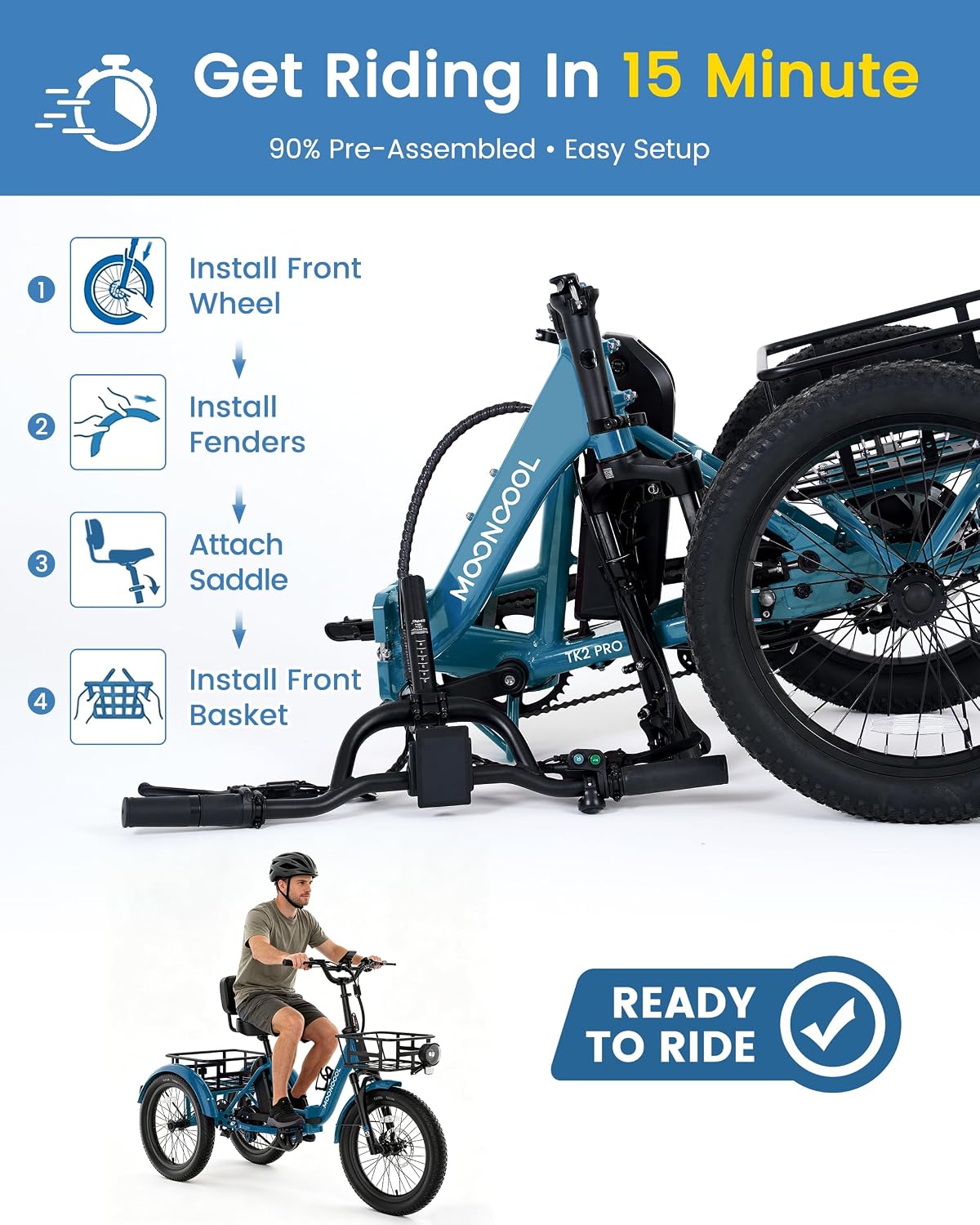 MOONCOOL Electric Trike for Adults, 500W/750W 48V Electric Tricycle for Adults, 20'x3.0' Fat Tire 3 Wheel Electric Bike, Folding Aluminum Adult Tricycle with Removable Battery
