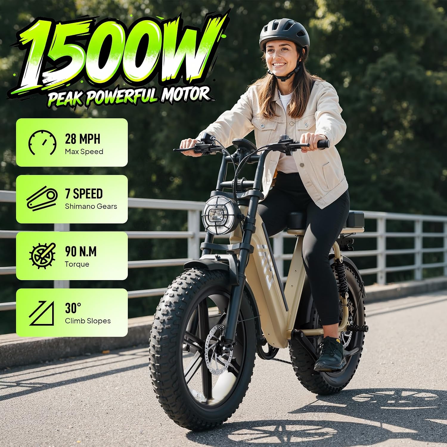 TST Electric Bike for Adults 1500W Peak 20' Fat Tire All-Terrain E-Bike 60 Miles Electric Dirt Bike for Road Sand Mountain Snow - 48V 15AH Battery Powered Electric Motorcycle for Adventure