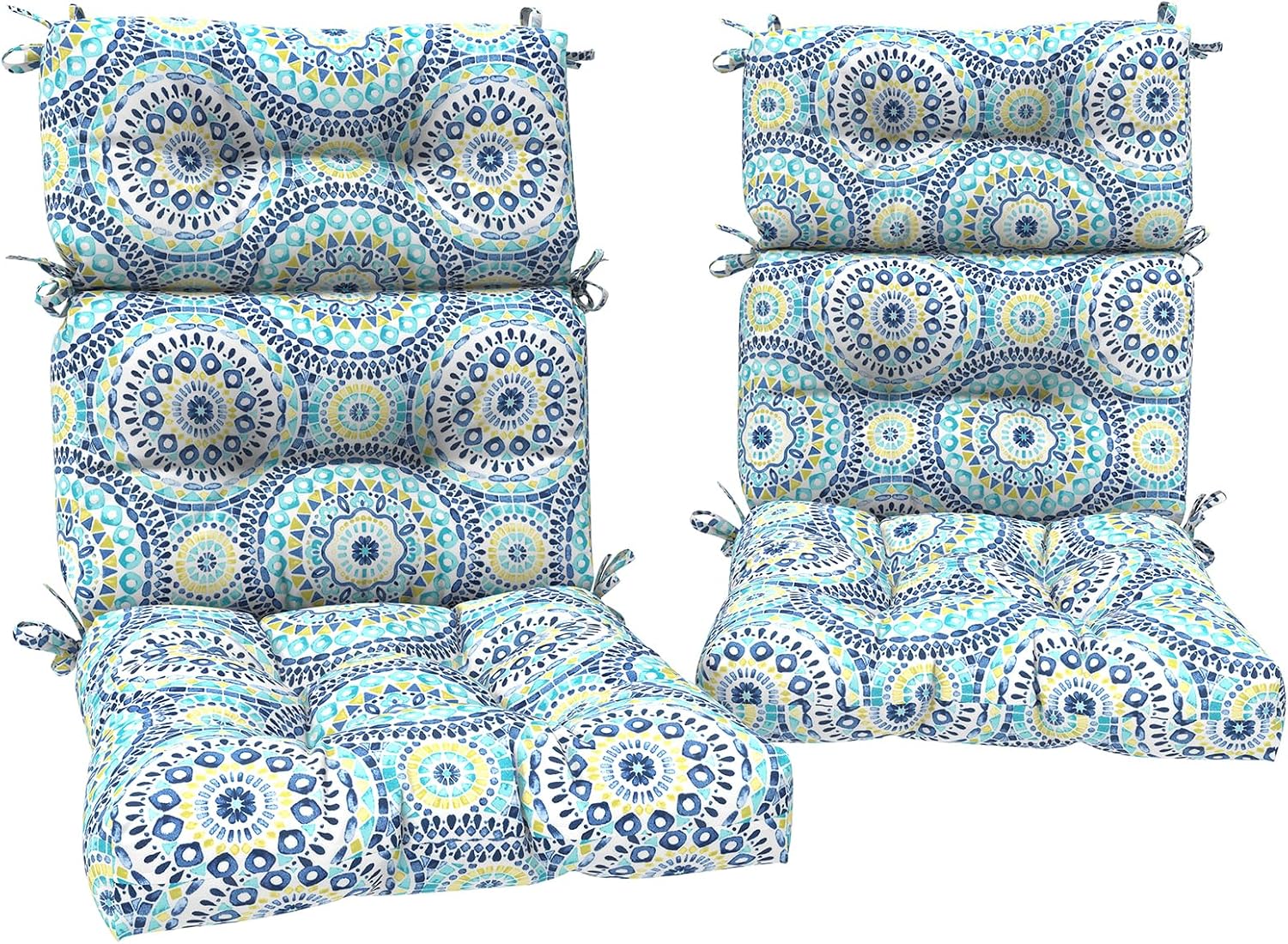 DYTXIII Outdoor High Back Chair Cushions Set of 2, Water Repellent Tufted Rocking Seat Cushions Replacement 44 x 22 Inch, Seat & Back Chair Pads for Patio, Balcony and Indoor Use -Delancey Lagoon