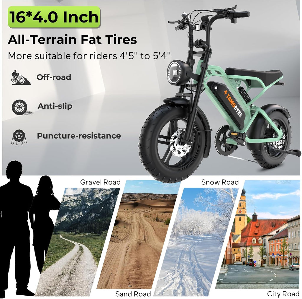 Tamobyke T16 Electric Bike for Teens & Childs, 1000W Motor 48V15.6Ah Removable Battery, 30MPH Off-Road Electric Bicycle,16'Fat Tire Ebike for Kids, 7-Speed,Dual Hydraulic Brakes, Fits Riders 5'0'-5'7'