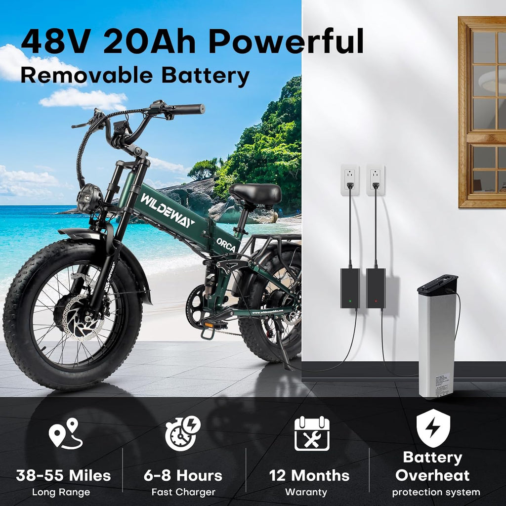 2300W Dual Motor Electric Bike for Adults 48V 20Ah Battery E-Bike 55Miles Long Range 20x4.0 Fat Tire All Terrain Full Suspension Ebike Hydraulic Brake Commuter Mountain Delivery Bicycle 2 Seat