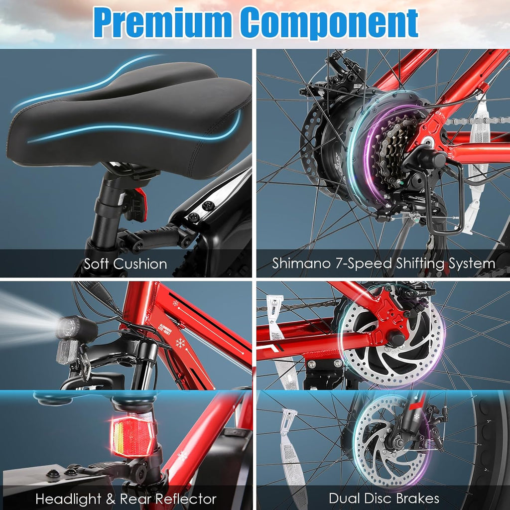 GOCIO 26' Fat Tire Electric Bike for Adults - 48V 750W Powerful Motor, 40 Miles Range, Dual Suspension, All-Terrain E-Bike