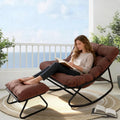 Outdoor Rocking Chair with Footstool, Oversized Patio Rocker with Deep Seat Thick Cushion, Rrocking Chairs for Bedroom, Living Room, Porch, Garden, Lawn (Brown)
