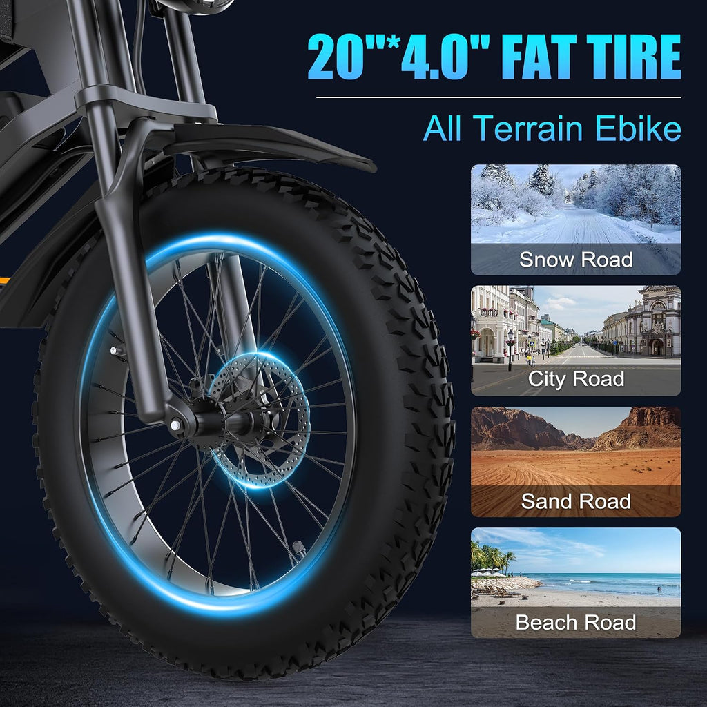 Electric Bike for Adults,48V 20AH - Peak Power 1500/3000W Brushless Motor Electric Bicycle - Max Speed 31-35MPH - Max 80 Miles Range - 20' x 4.0' Fat Tire Dirt E-Bike,7-Speed