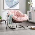 Rattan Rocking Chair for Indoor Outdoor Patio Oversized Wicker Egg Chair with Steel Frame Corduroy Padded Cushion Rocker Recliner Chair Comfy Lounger Papasan Chair for Living Room Porch Garden, Pink