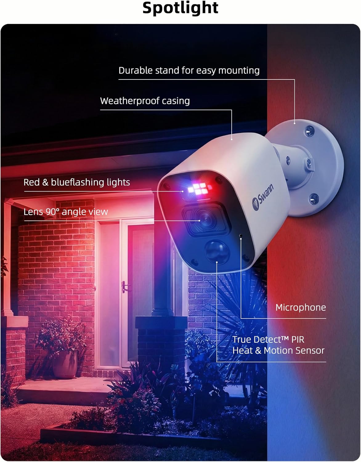 Swann Security Camera System, 1080P Full HD DVR, Wired, 4 Channels 4 Camers, Home/Outdoor, 24/7 Recording, Deterrent Red & Blue Lights, Color Night Vision, Human Vehicle Detection, 446854MQB