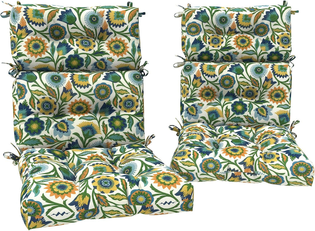 DYTXIII Outdoor High Back Chair Cushions Set of 2, Water Repellent Tufted Rocking Seat Cushions Replacement 44 x 22 Inch, Seat & Back Chair Pads for Patio, Balcony and Indoor Use -Fiesta Floral