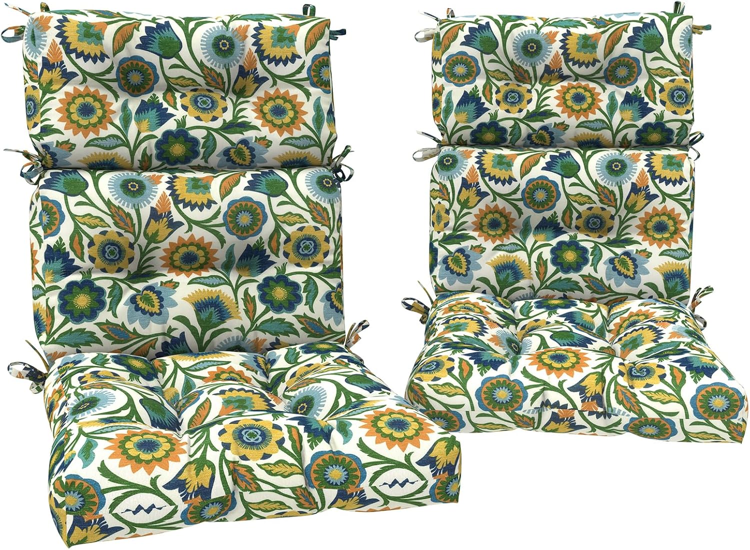 DYTXIII Outdoor High Back Chair Cushions Set of 2, Water Repellent Tufted Rocking Seat Cushions Replacement 44 x 22 Inch, Seat & Back Chair Pads for Patio, Balcony and Indoor Use -Fiesta Floral