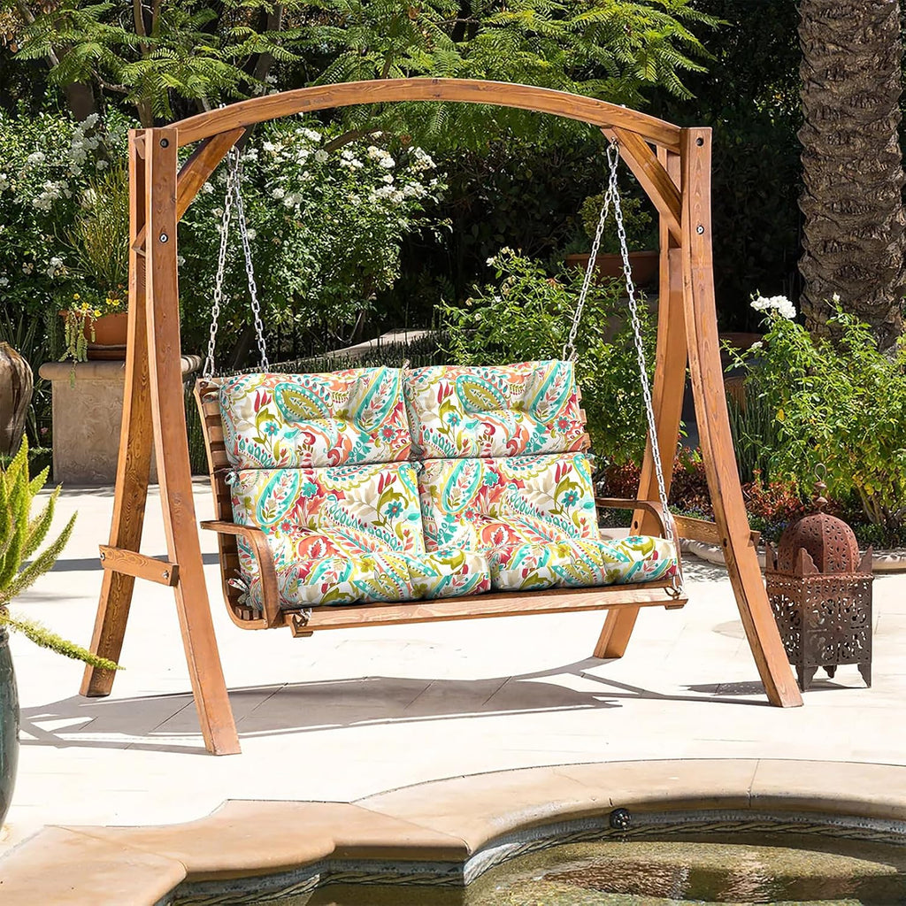 LVTXIII 2 Pack Outdoor High Back Cushions, 22' W x 20' D Tufted Seat and Back Chair Cushion with Ties, Fluffy Patio Replacement Rocking Chair Cushion for Outdoor Furniture Use, Pretty Paisley