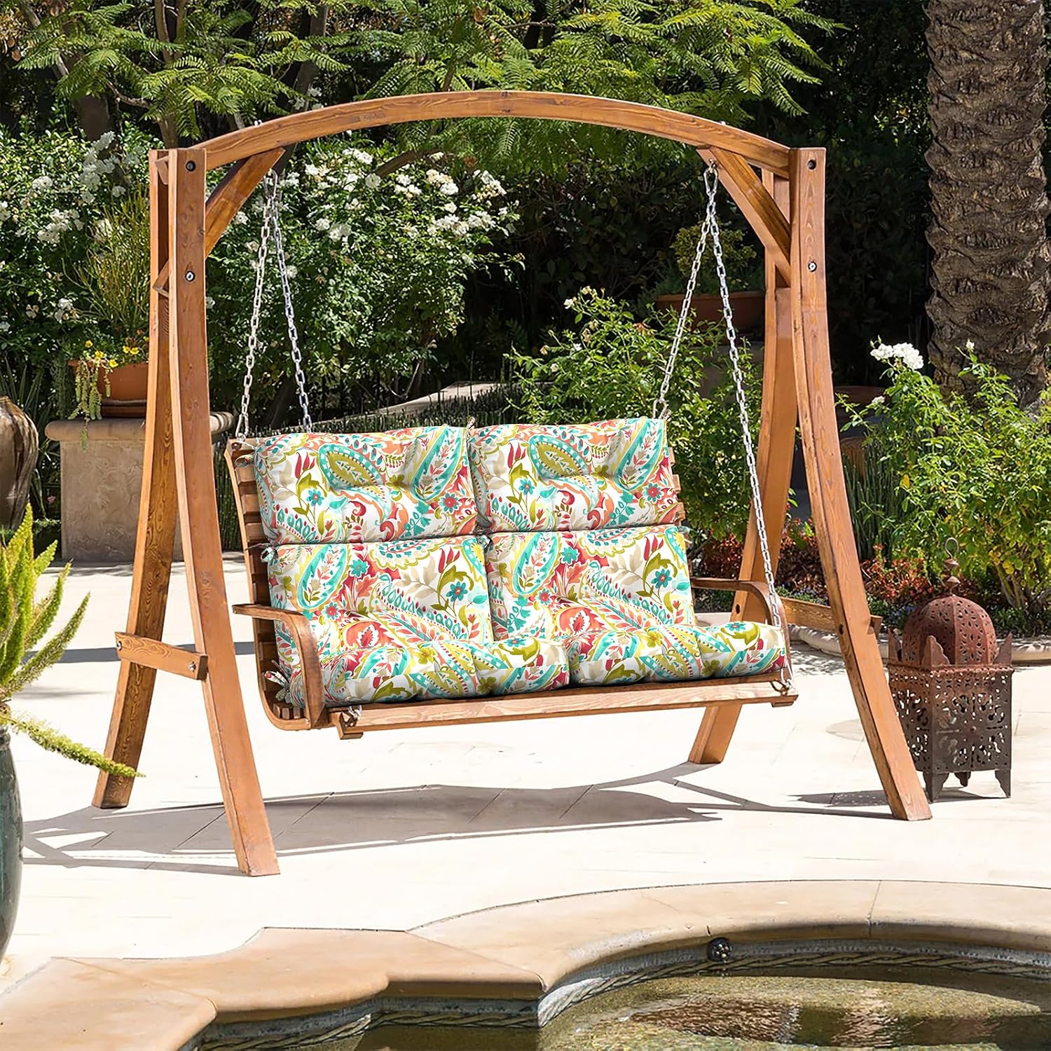 LVTXIII 2 Pack Outdoor High Back Cushions, 22' W x 20' D Tufted Seat and Back Chair Cushion with Ties, Fluffy Patio Replacement Rocking Chair Cushion for Outdoor Furniture Use, Pretty Paisley