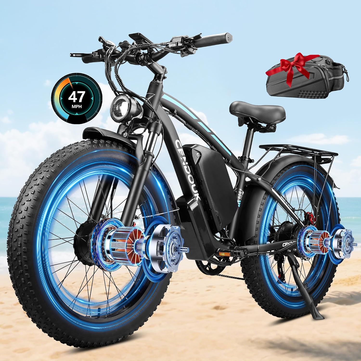 Peak 8000W Dual Motor Ebike, 47MPH Electric Bike for Adults with Hydraulic Disc Brake, 58V 36AH Detachable Battery, Up to 105Miles, 24Inch Fat Tire Electric Bicycle for Snow Off-Road Commuter Mountain