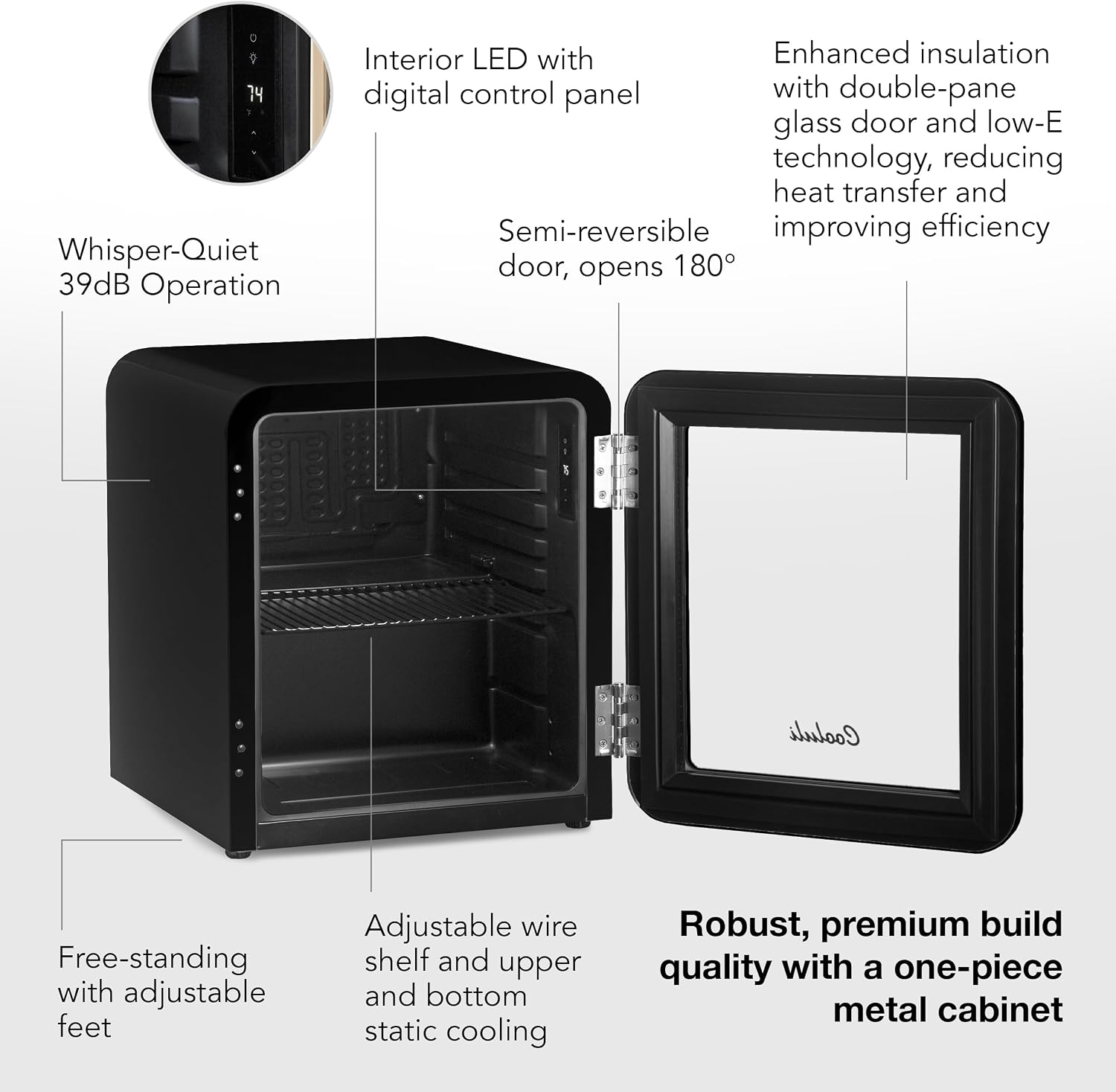Cooluli Decor 1.7 cu ft Compact Mini Fridge with Glass Door - Small Refrigerator for Bedroom, Office, Dorm - Ideal for Soda Drinks, Beer (Black)