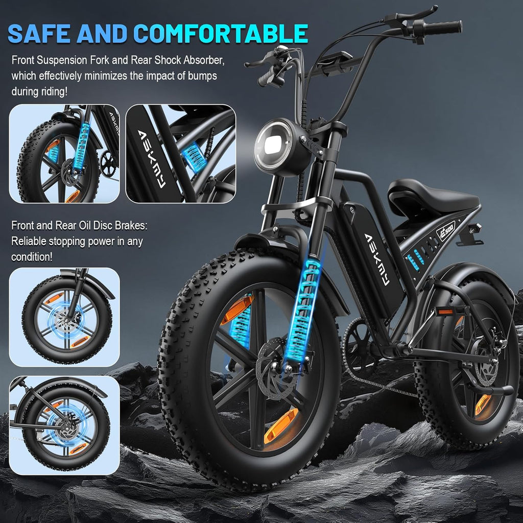 20' Fat Tire Electric Bike for Adults, 1500W Peak Motor E-Bike with 48V 15Ah Removable Battery, 60 Miles PAS Range, 28MPH Dirt Electric Mountain Bicycles for Off Road and Commuting