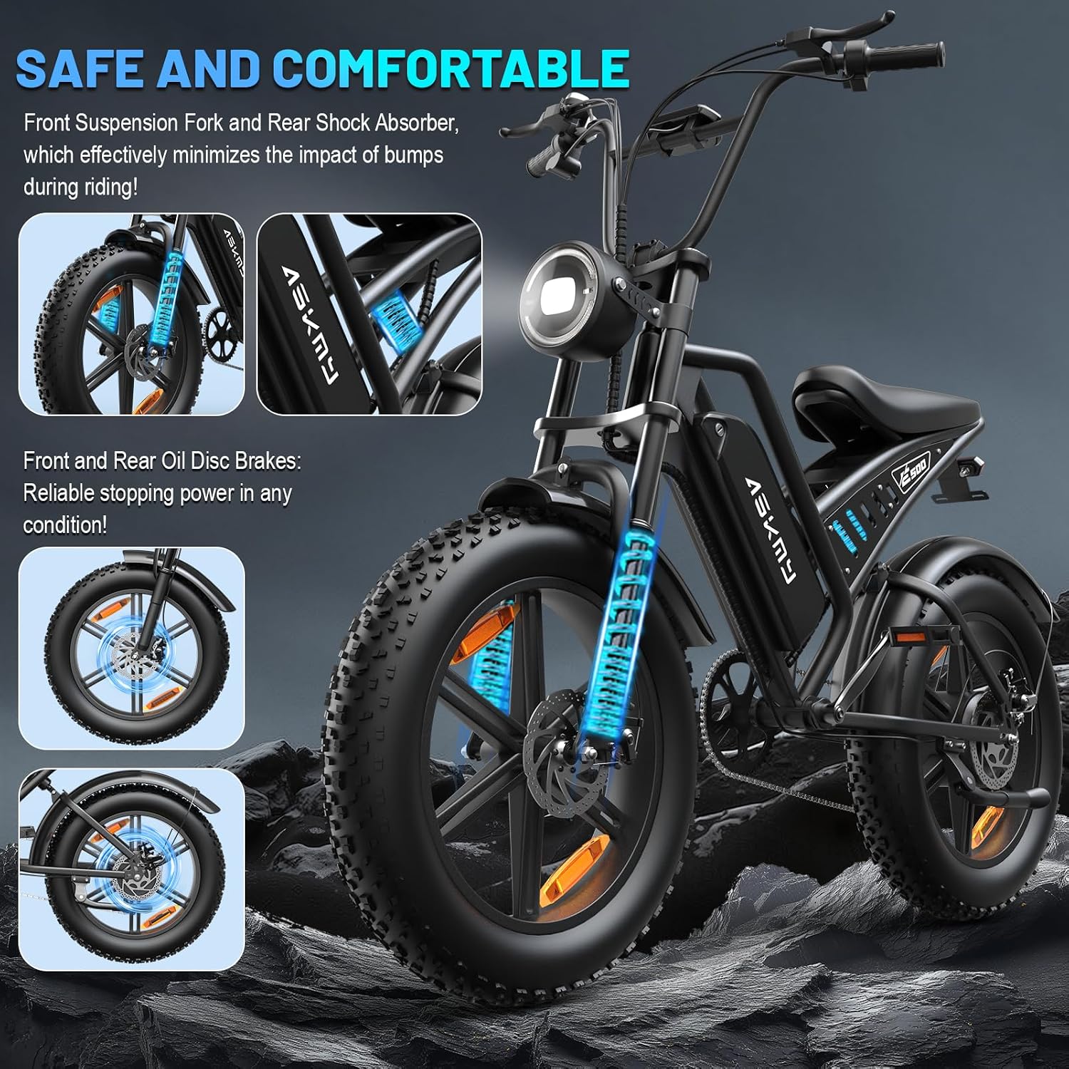 20' Fat Tire Electric Bike for Adults, 1500W Peak Motor E-Bike with 48V 15Ah Removable Battery, 60 Miles PAS Range, 28MPH Dirt Electric Mountain Bicycles for Off Road and Commuting