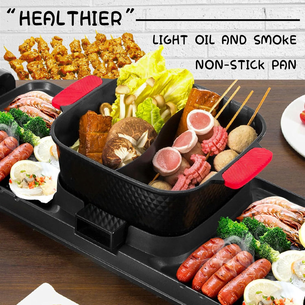 Household Electric Hot Pot with Grill, Detachable Soup Pot and BBQ Pan, Independent Power Supply, Non-stick Pot, Easy to Clean, For 5-10 People to Enjoy, 2700 W