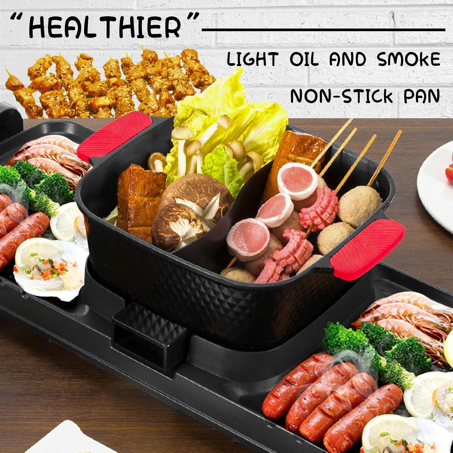 Household Electric Hot Pot with Grill, Detachable Soup Pot and BBQ Pan, Independent Power Supply, Non-stick Pot, Easy to Clean, For 5-10 People to Enjoy, 2700 W