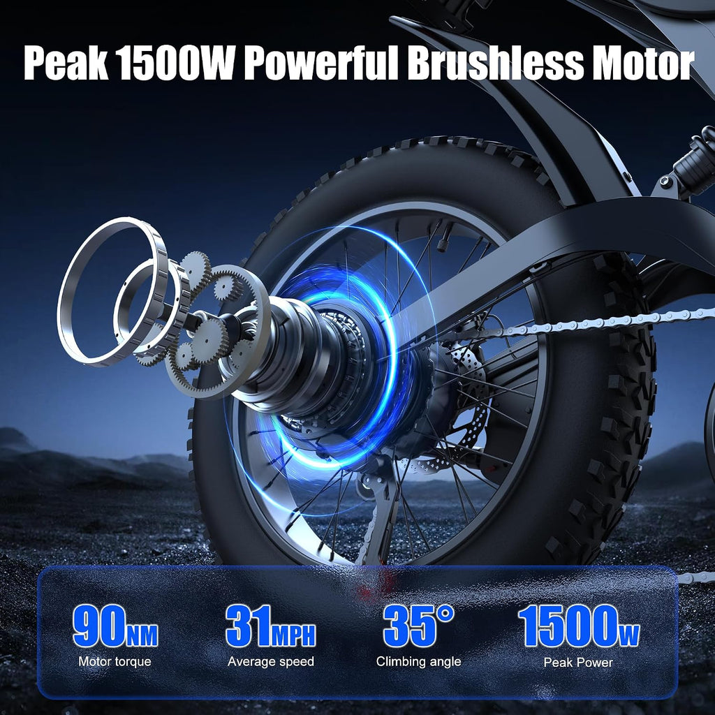 Electric Bike for Adults,48V 20AH - Peak Power 1500/3000W Brushless Motor Electric Bicycle - Max Speed 31-35MPH - Max 80 Miles Range - 20' x 4.0' Fat Tire Dirt E-Bike,7-Speed