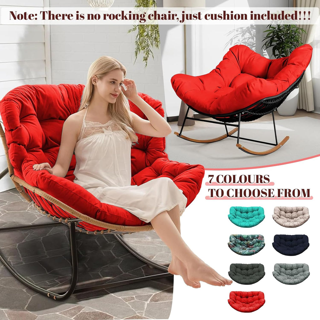Outdoor Rocking Chair Cushions Replacement, 6''Thick Waterproof & Fade Resistant Papasan Chair Cushion with 6 Straps,Tufted Egg Chair Cushion for Indoor & Outdoor (Red)